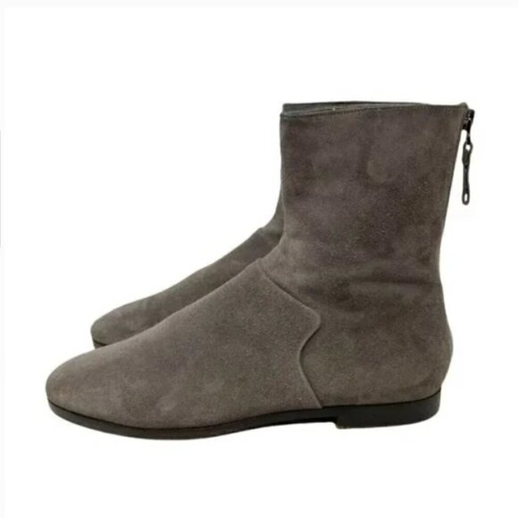 Carritz Gray Italian Suede Leather Almond Toe Zipper Ankle Boots - Size 8.5 - Picture 2 of 8